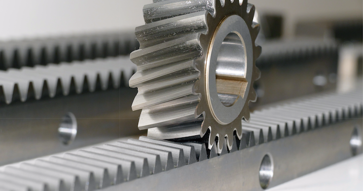 A rack with a helical pinion keyway. A rack with a helical pinion keyway.