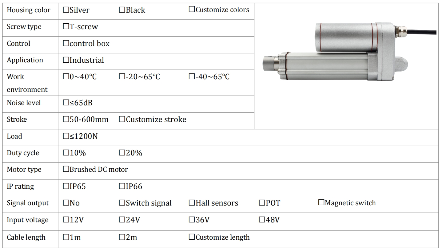 Linear Actuator Basic Spec