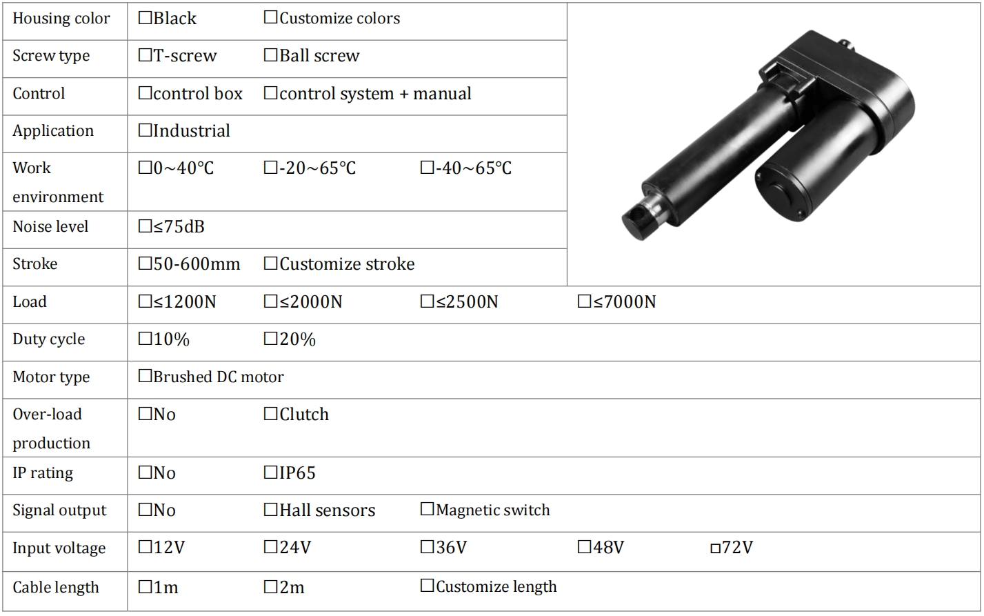 ALM606A linear actuator Basic Spec.