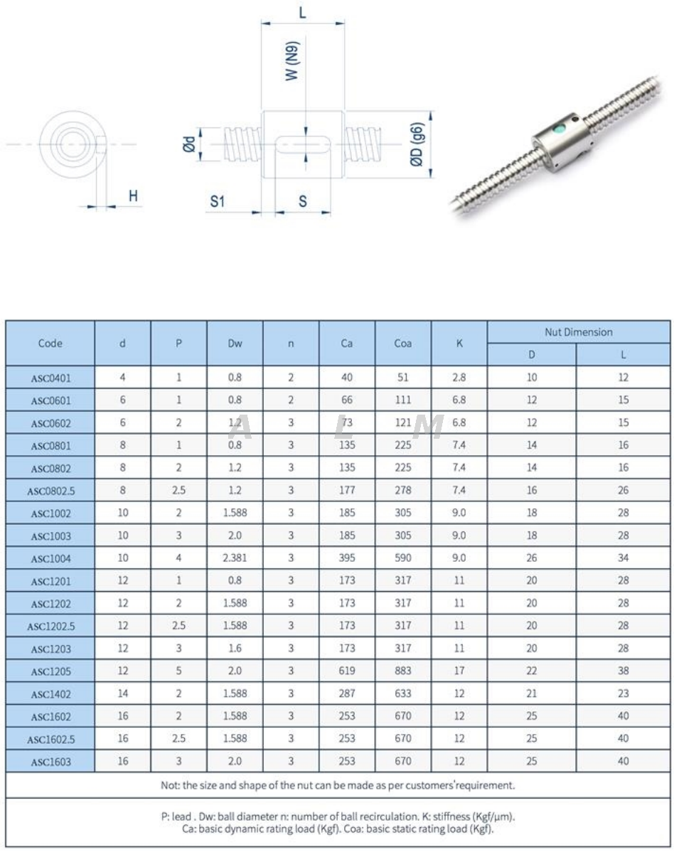 Round Nut 10mm Diameter 1002 1003 1004 1006 Miniature Ball Screw from ...