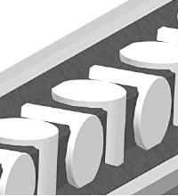 Each roller rotates 90 degrees relative to the next,and metal or plastic cages hold the rollers in place.